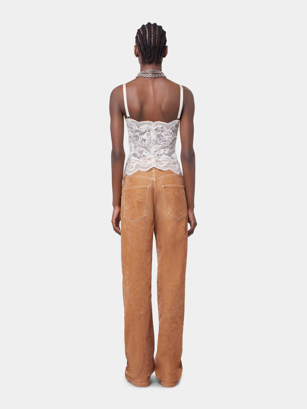CAMEL FLARED DENIM TROUSERS