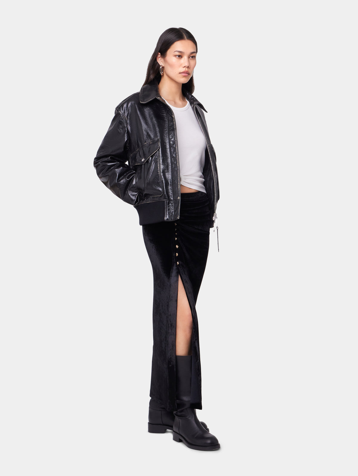 Black aviator blouson jacket in leather