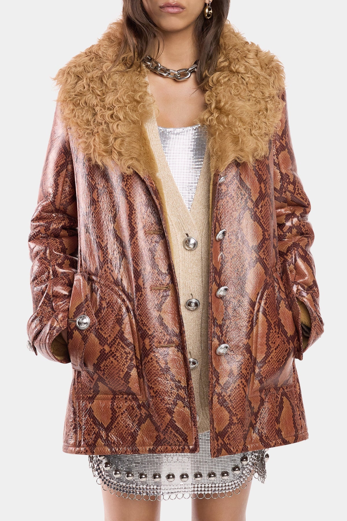 Manteau imprimé en cuir - Rust & Red
