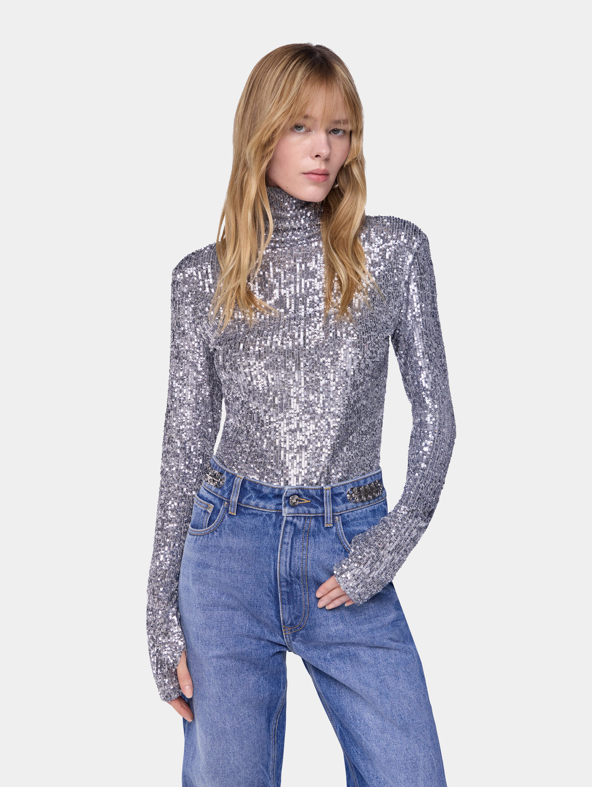 Turtleneck top in sequins