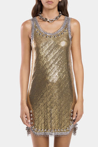 Gold mesh dress with detailing - Gold