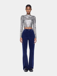 Baggy pants in velvet with 1969 discs