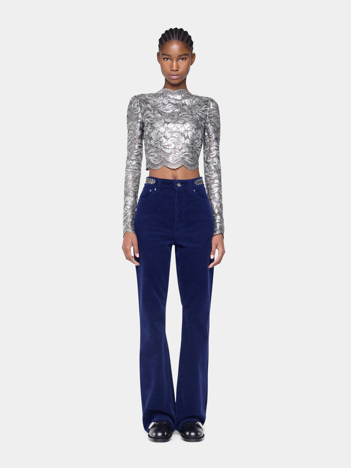 Baggy pants in velvet with 1969 discs