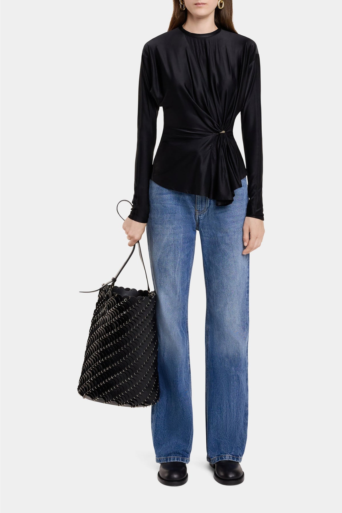 Grand sac seau Paco en cuir - Black