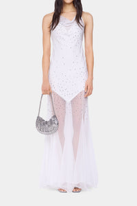 Robe longue en satin et mousseline - Natural White