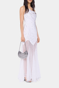 Robe longue en satin et mousseline - Natural White