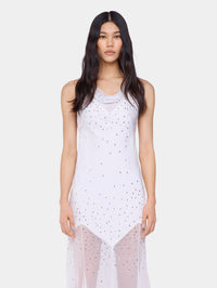 White long dress sleeveless in muslin and satin