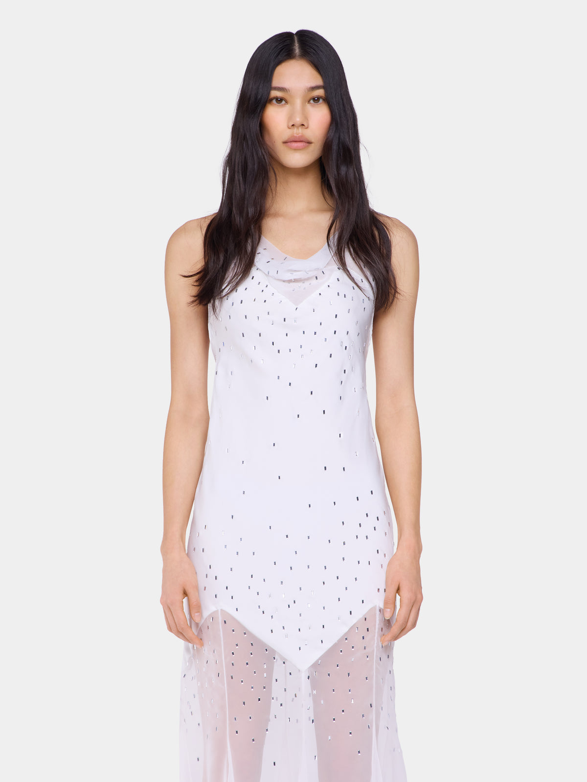 White long dress sleeveless in muslin and satin
