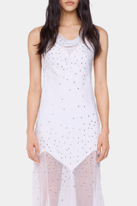 Robe longue en satin et mousseline - Natural White