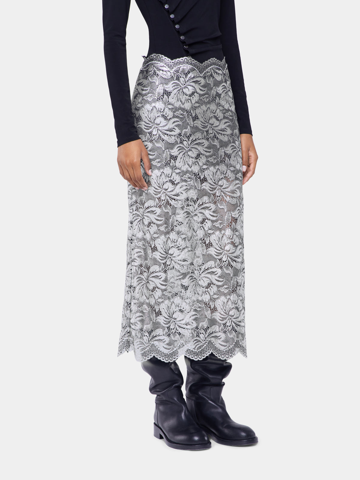 Silver midi skirt in lace