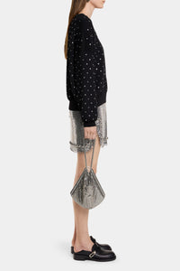 Wool rhinestone round-neck jumper - Black
