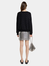 Wool rhinestone round-neck jumper - Black