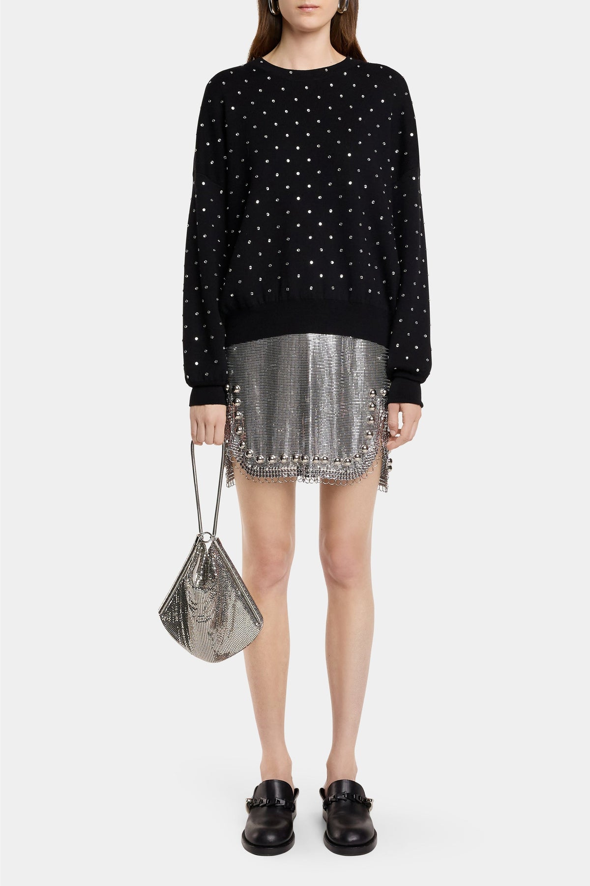 Pull col rond à strass en laine - Black