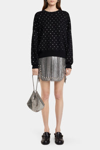 Wool rhinestone round-neck jumper - Black