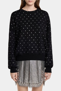 Wool rhinestone round-neck jumper - Black