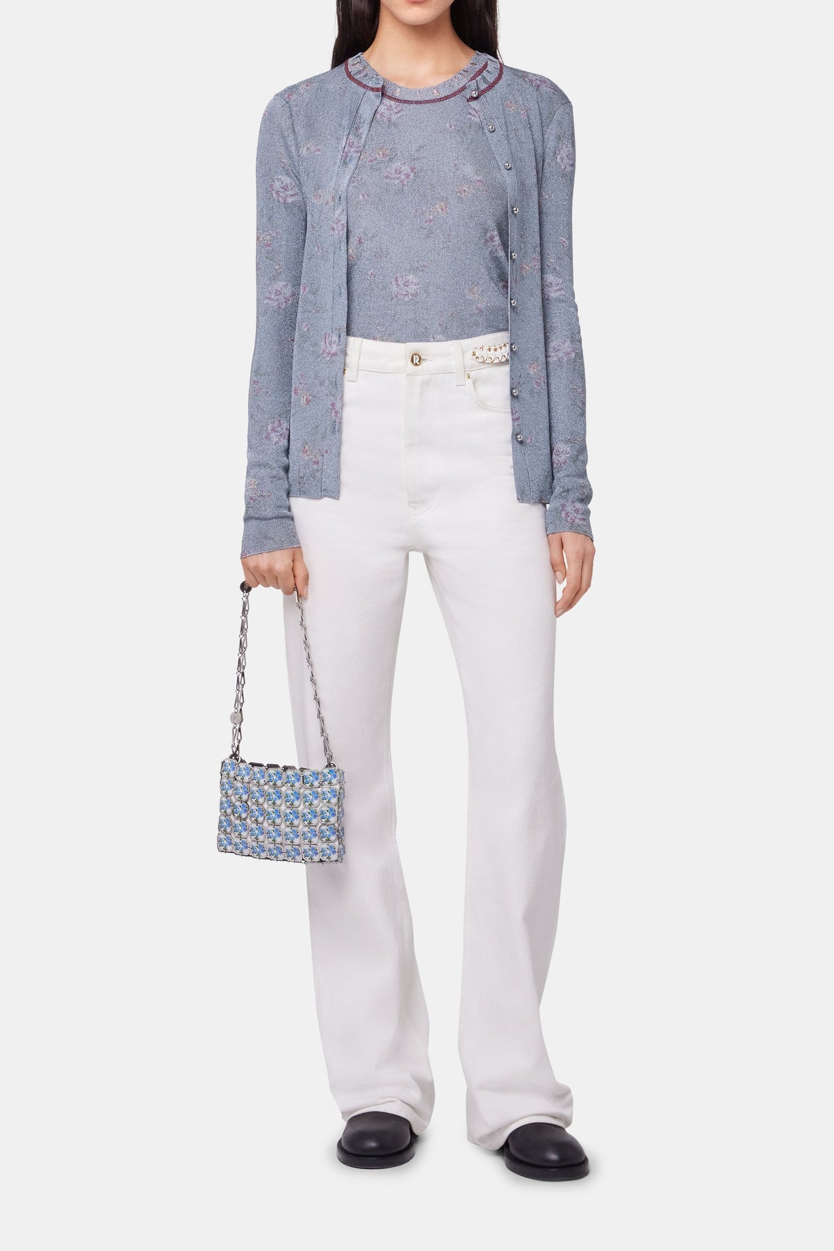 Cardigan brillant à fleurs - Light Blue