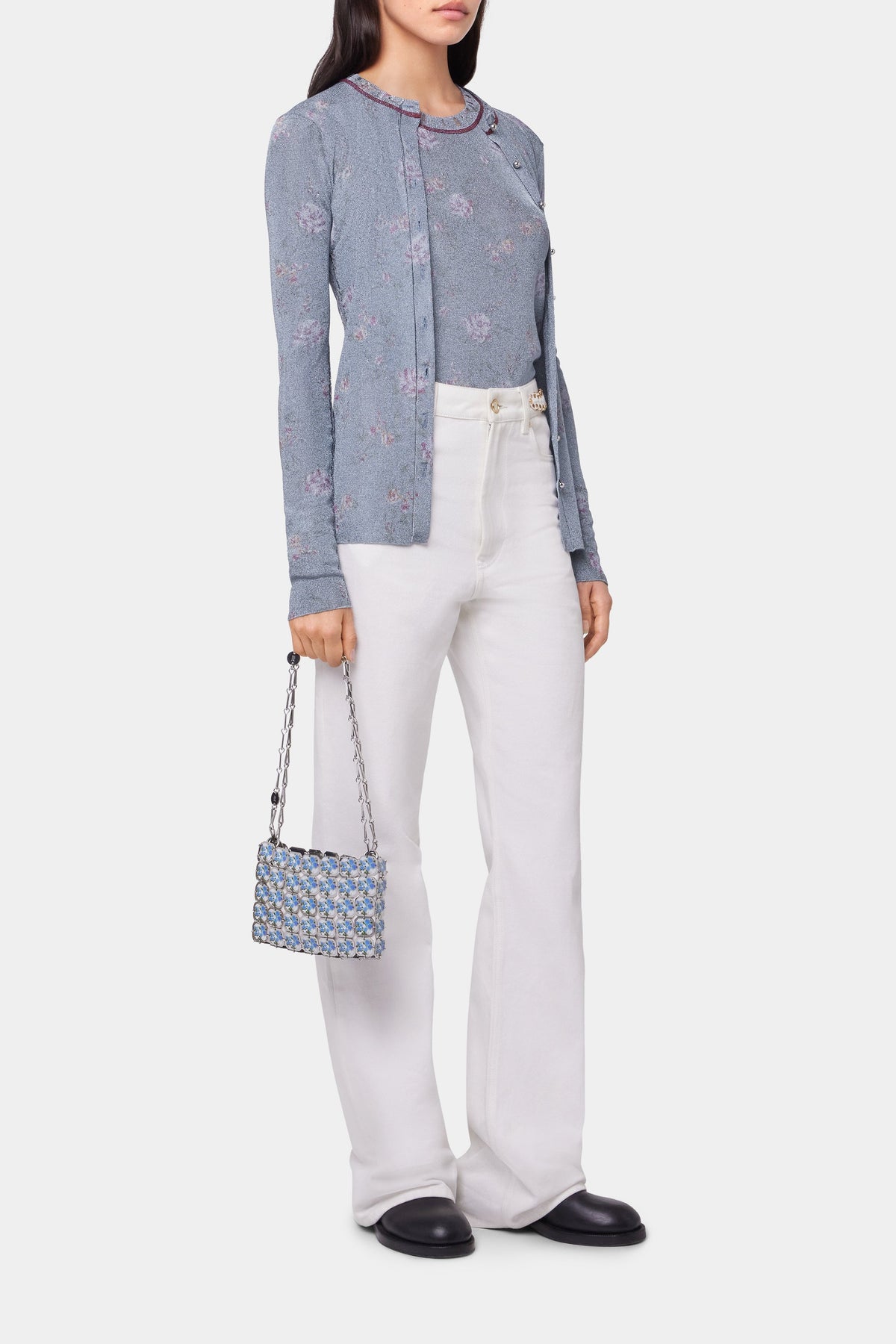 Cardigan brillant à fleurs - Light Blue
