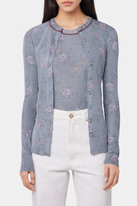 Cardigan brillant à fleurs - Light Blue