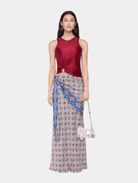 Long skirt in printed satin
