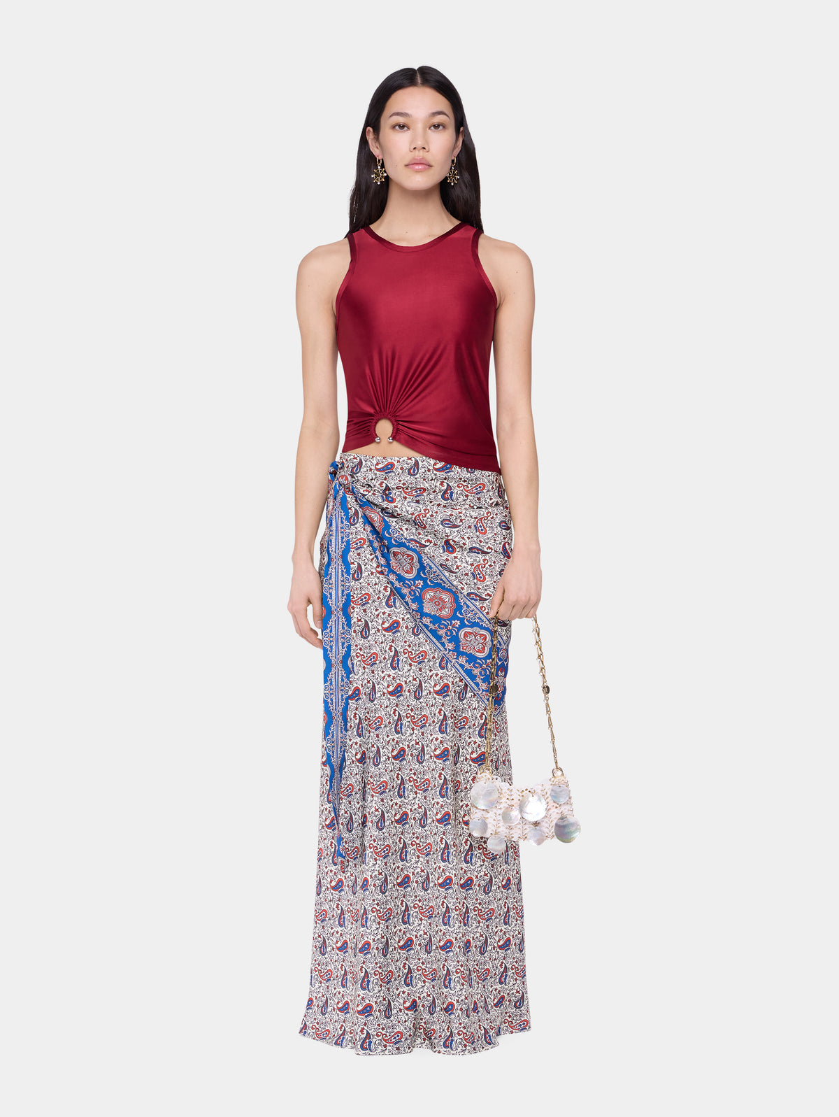 Long skirt in printed satin