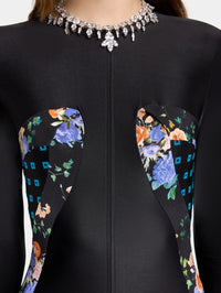 BLACK FLORAL LONG DRESS IN JERSEY