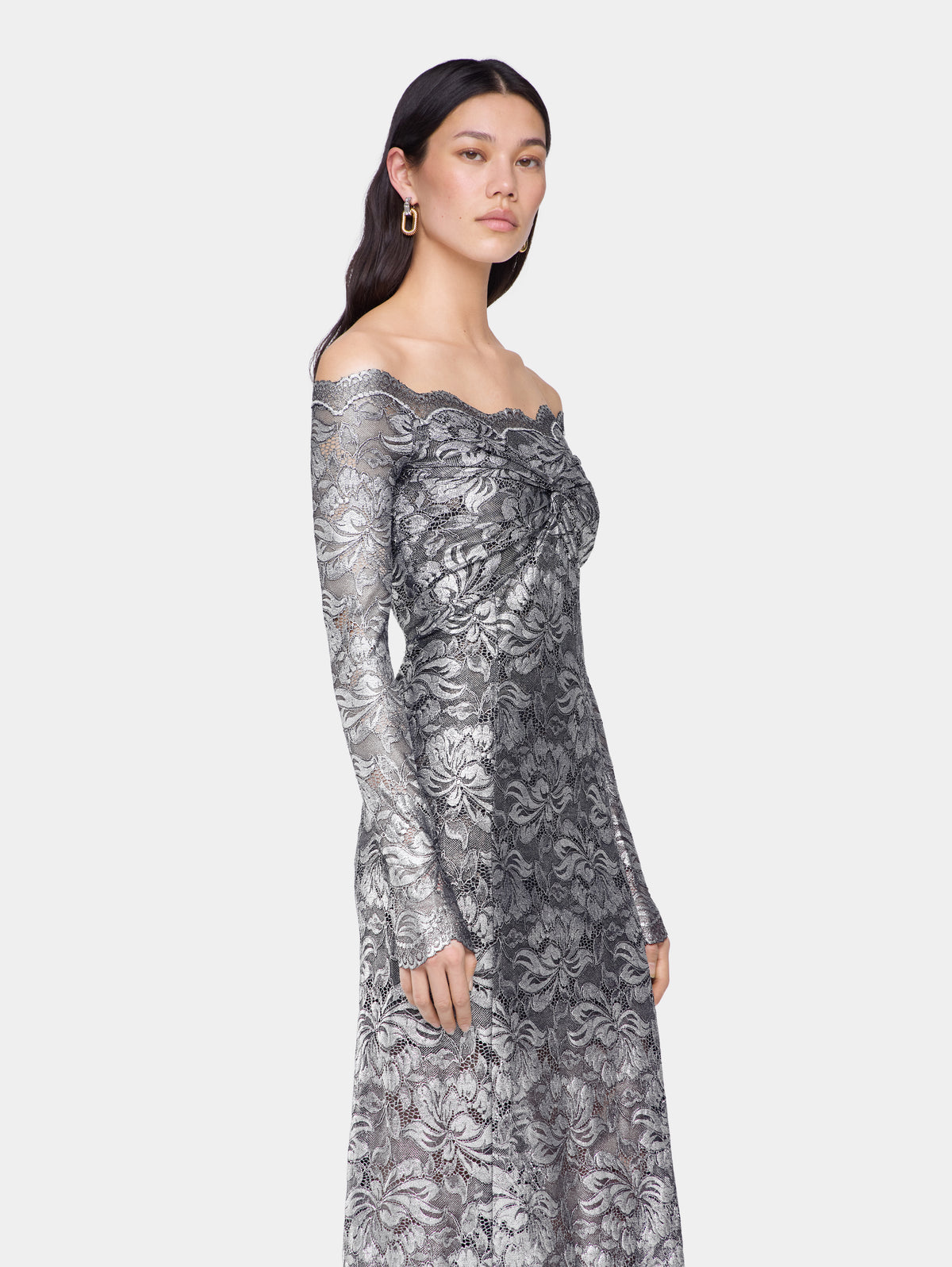 Silver long dress in lace