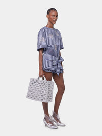 STRIPED WHITE AND BLUE EMBROIDERED TEE-SHIRT IN COTTON POPLIN