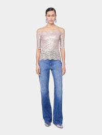 LIGHT PINK TOP IN LACE WITH SILVER INDUCTION