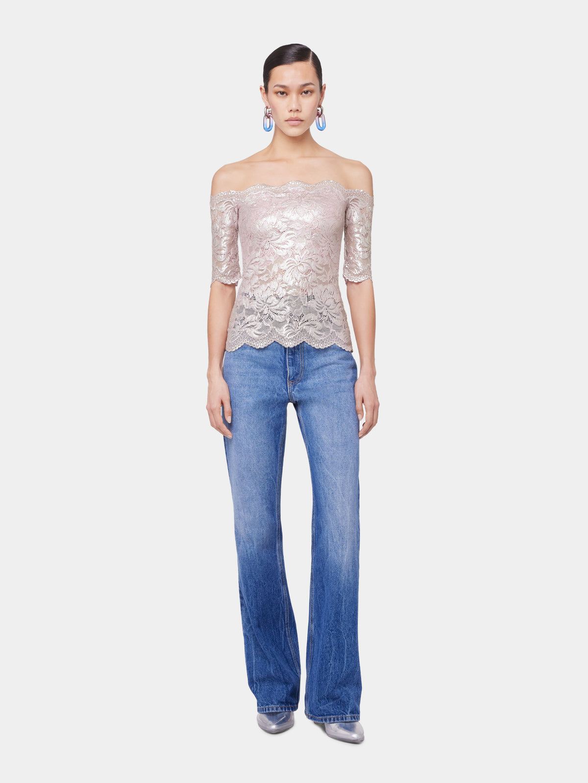 LIGHT PINK TOP IN LACE WITH SILVER INDUCTION