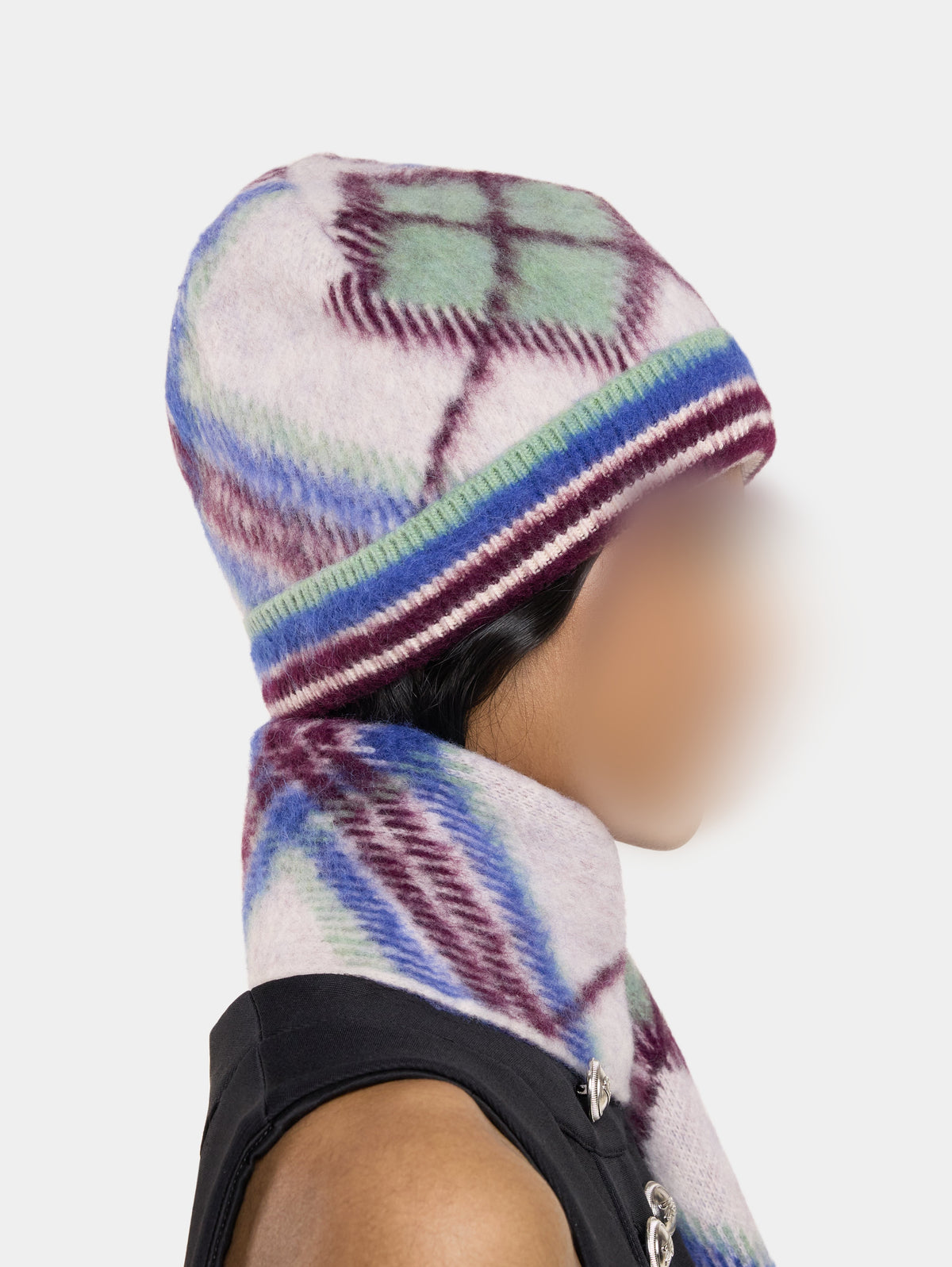 Bonnet en laine - Navy & Burgundy Check