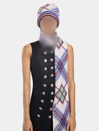 Bonnet en laine - Navy & Burgundy Check