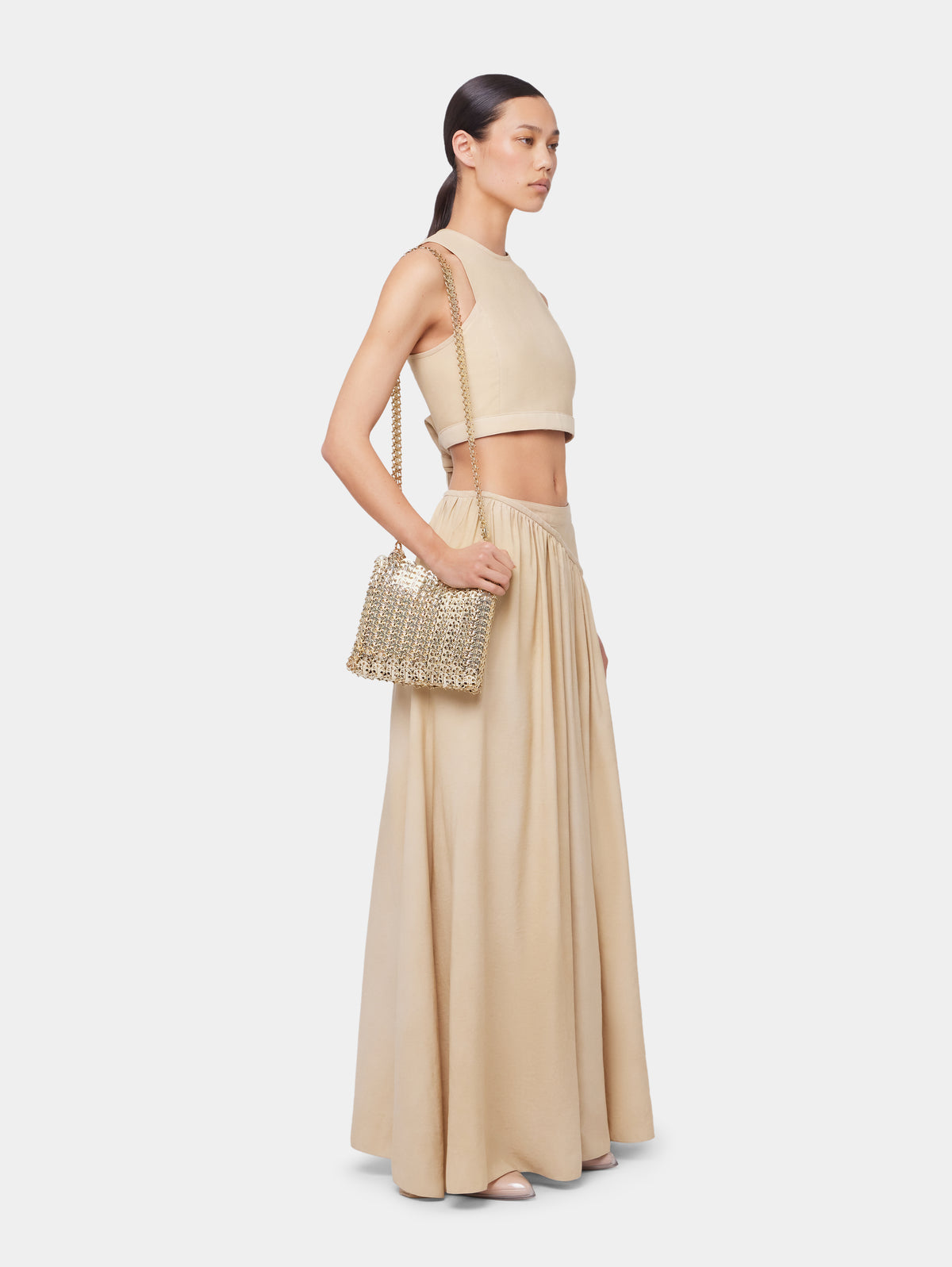 OCHRE CROP TOP IN VISCOSE TWILL