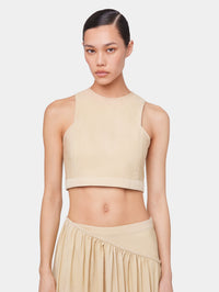 OCHRE CROP TOP IN VISCOSE TWILL