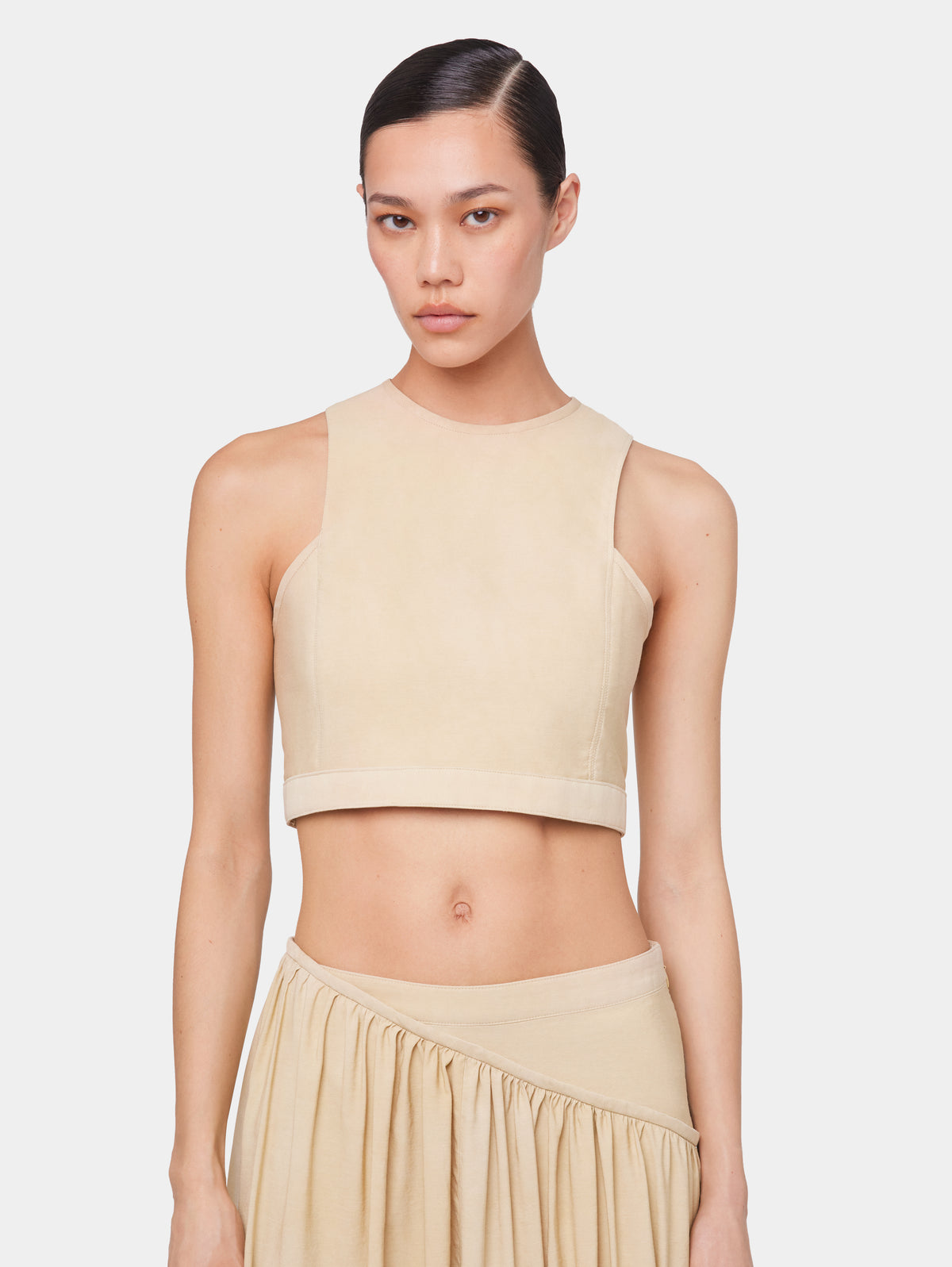 OCHRE CROP TOP IN VISCOSE TWILL