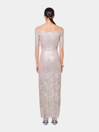 PINK LONG DRESS IN LACE WITH SILVER INDUCTION