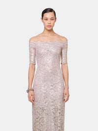 PINK LONG DRESS IN LACE WITH SILVER INDUCTION