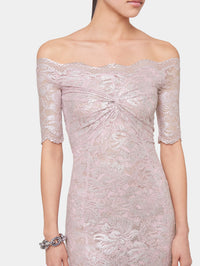 PINK LONG DRESS IN LACE WITH SILVER INDUCTION