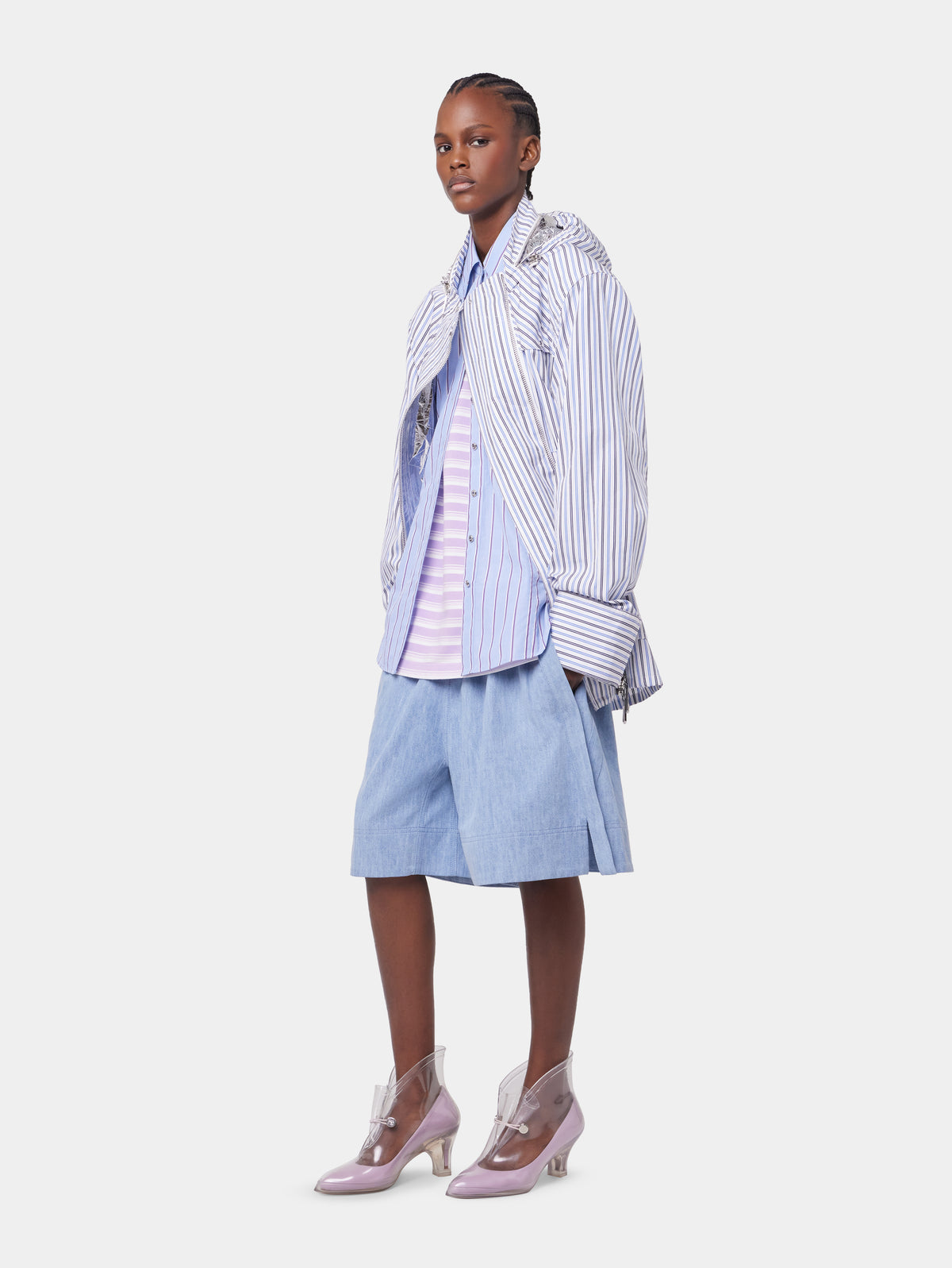 LIGHT BLUE HOODED PARKA IN COTTON POPLIN