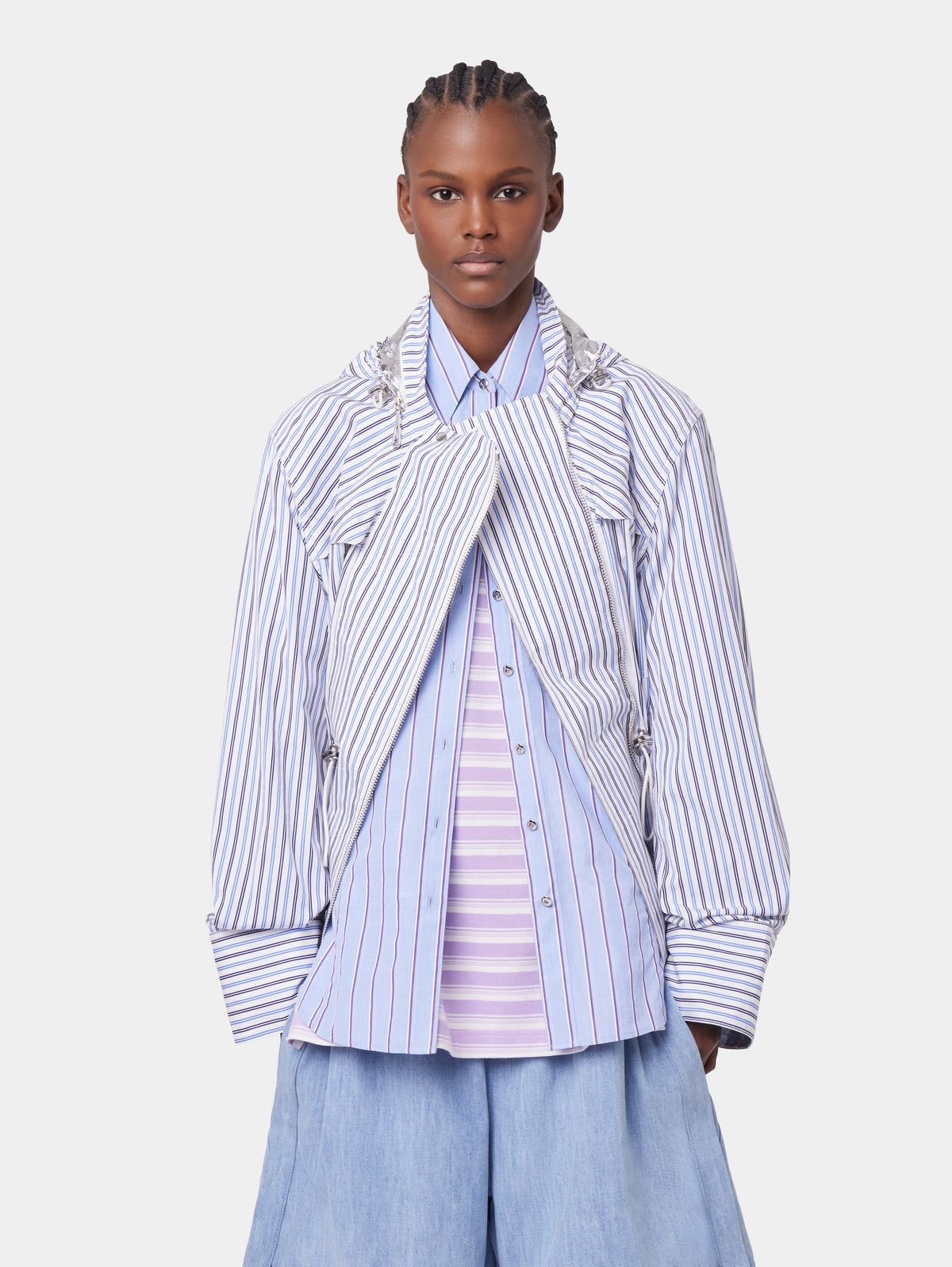 LIGHT BLUE HOODED PARKA IN COTTON POPLIN