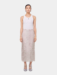 LIGHT PINK LONG SKIRT IN LACE WITH SILVER INDUCTION