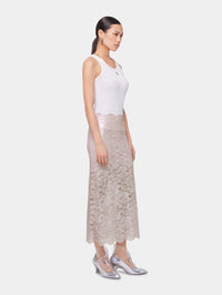LIGHT PINK LONG SKIRT IN LACE WITH SILVER INDUCTION