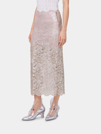 LIGHT PINK LONG SKIRT IN LACE WITH SILVER INDUCTION