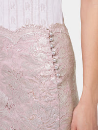 LIGHT PINK LONG SKIRT IN LACE WITH SILVER INDUCTION