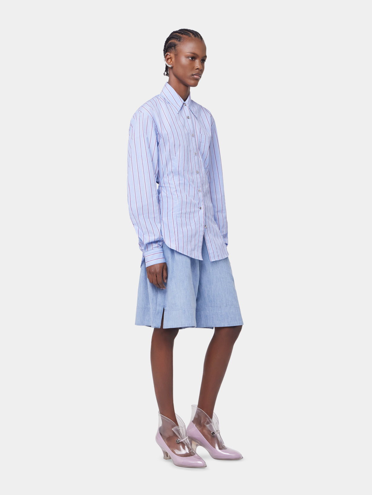 STRIPED WHITE AND BLUE SHIRT IN COTTON POPLIN