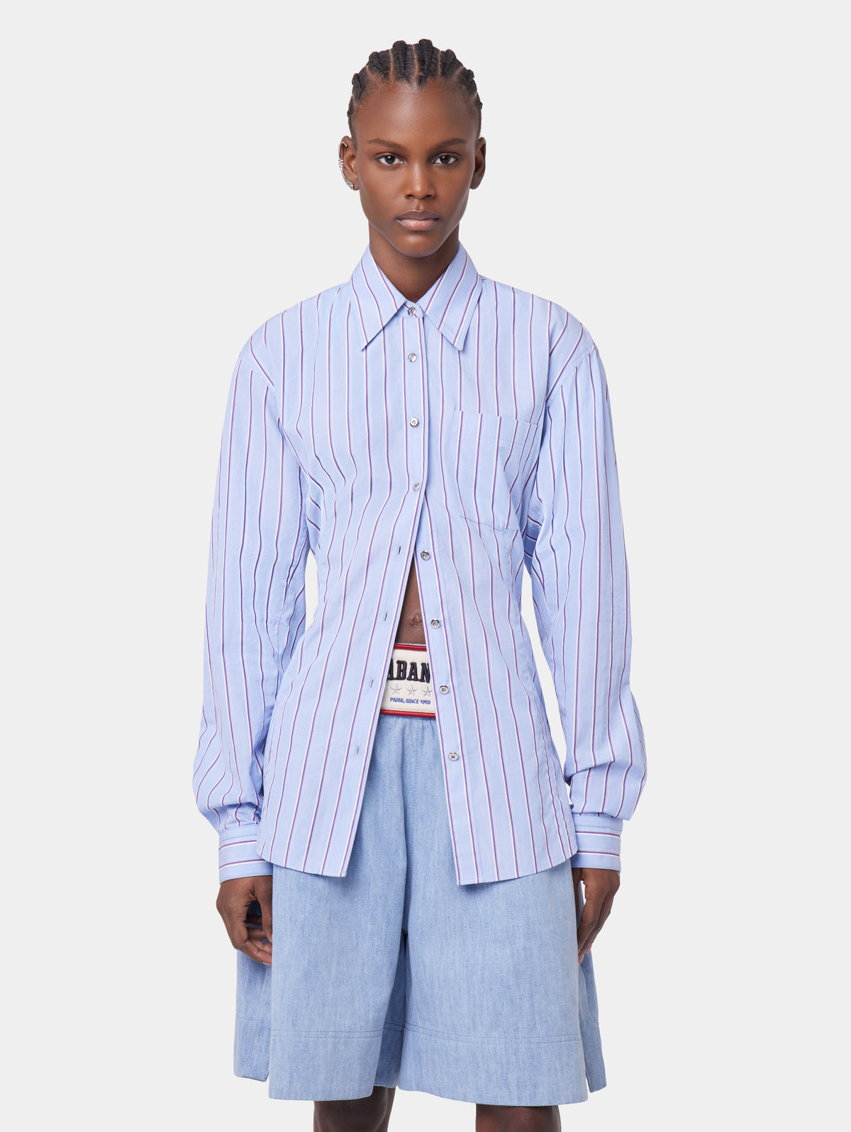 STRIPED WHITE AND BLUE SHIRT IN COTTON POPLIN
