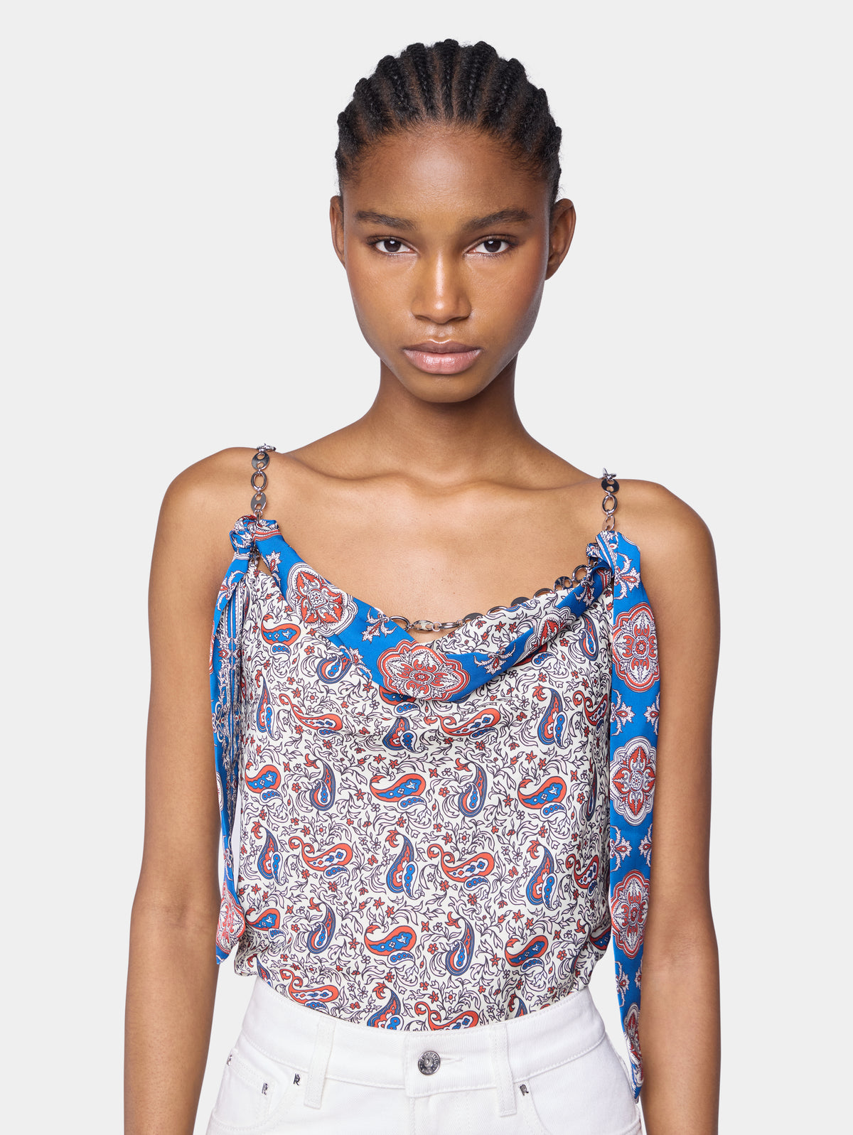 Tank top in printed satin