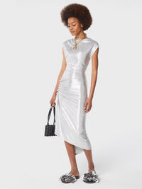 Silver drapé pression dress in lurex