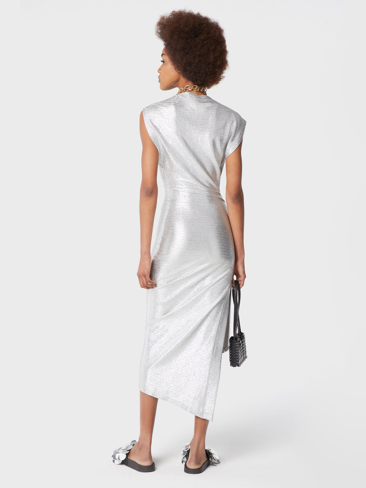 Silver drapé pression dress in lurex