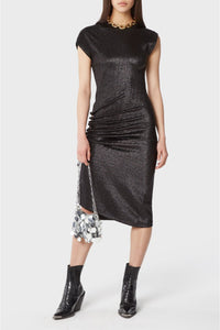 Glittering draped midi-length dress - Black