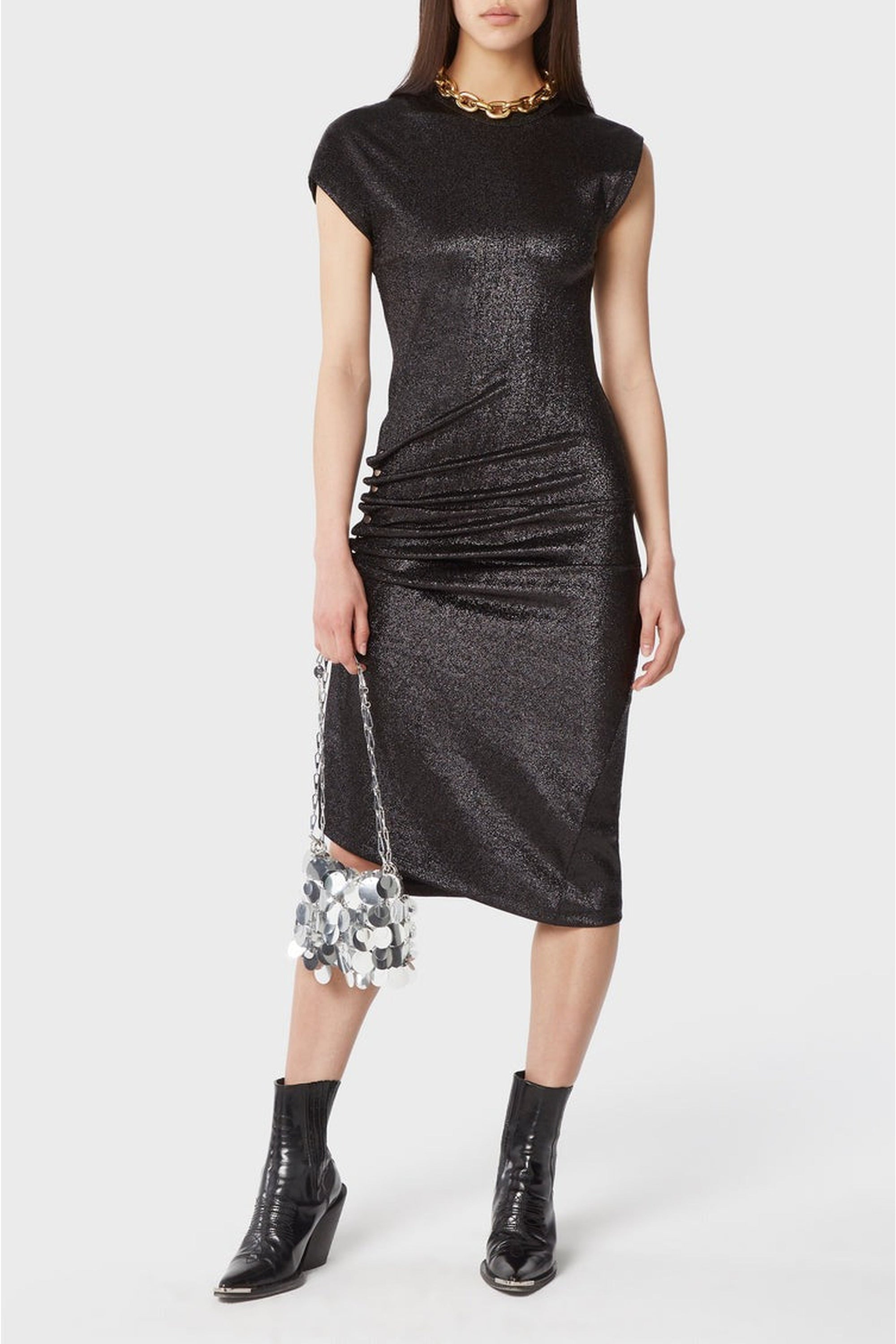 Glittering draped midi-length dress - Black
